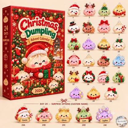 Dumpling Squishy Advent Calendar 2026 | 24 Day Christmas Countdown with Personalized 2D Ornament