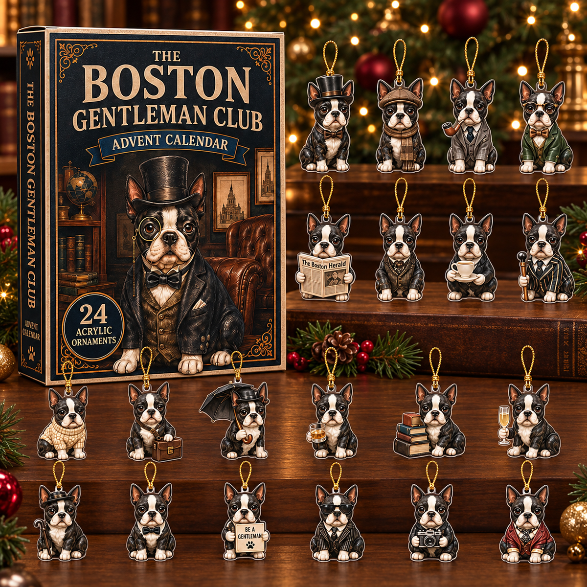 The Boston Gentleman Club Advent Calendar 2026 - 24-Day Festive Countdown, Acrylic Charms Blind Box - Gift For Dog Lovers