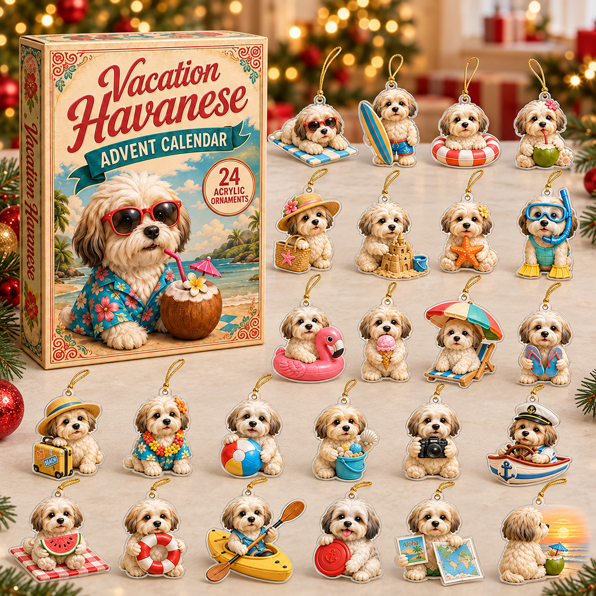 Vacation Havanese Advent Calendar 2026 - 24-Day Festive Countdown, Acrylic Charms Blind Box - Gift For Havanese Lovers