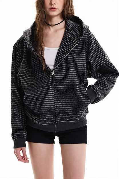 Fluffy Striped Oversize Zip Hoodie