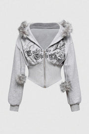 Faux Fur Trim Corset Zip Hoodie