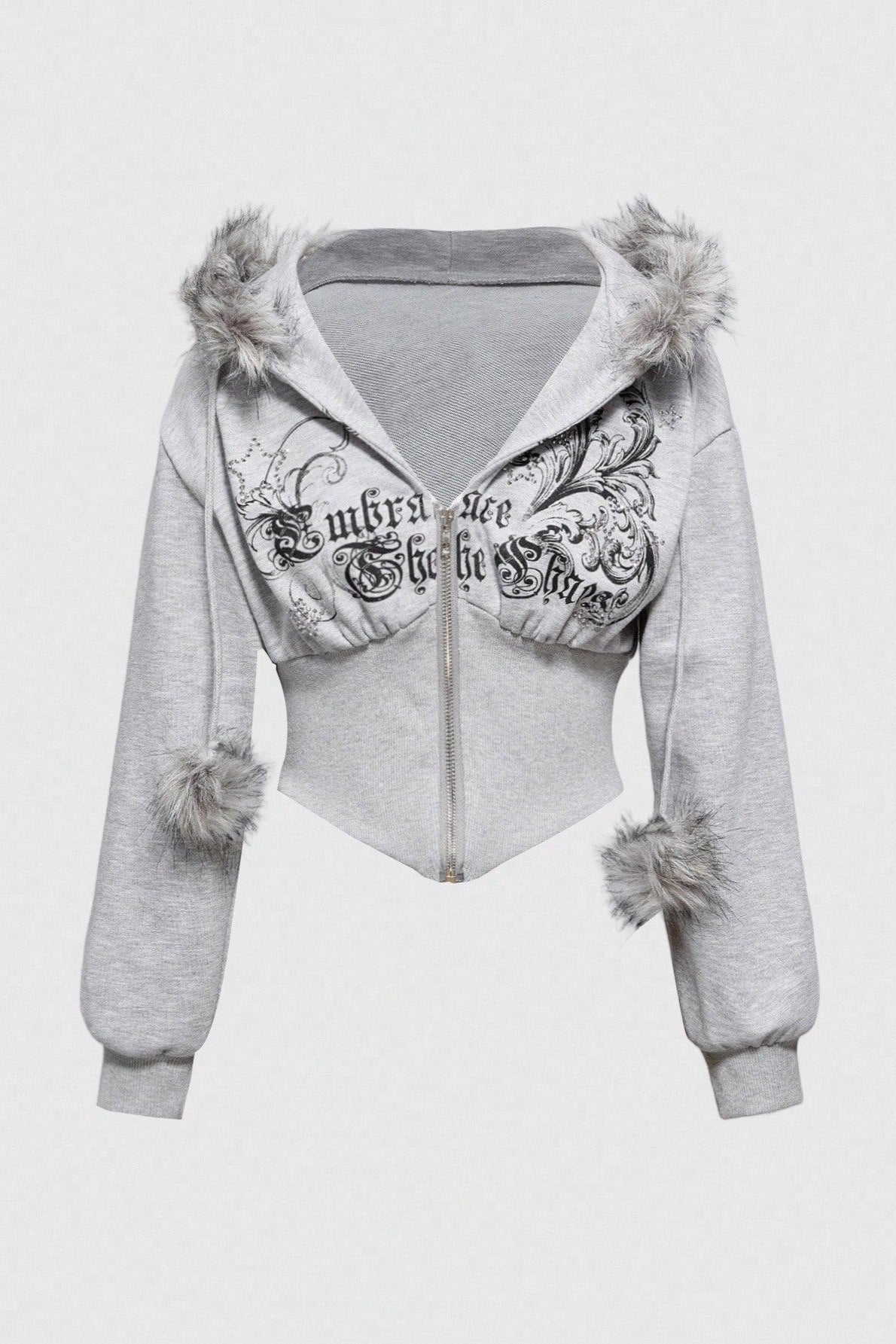 Faux Fur Trim Corset Zip Hoodie