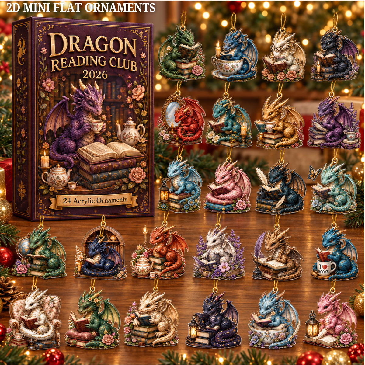 Dragon Reading Club Advent Calendar 2026 - 24-Day Festive Countdown, Acrylic Charms Blind Box - Gift For Dragon Lovers