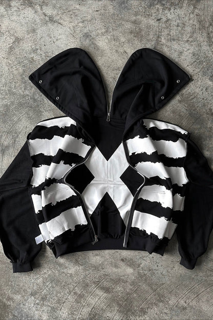 Monochrome Graphic Zip Hoodie