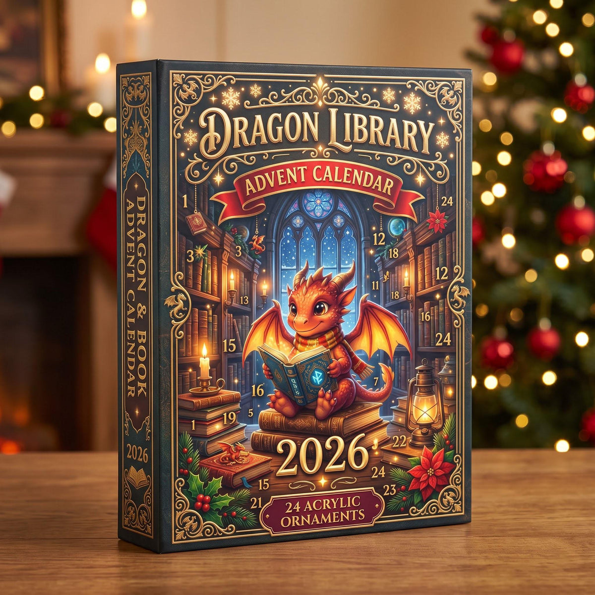 Dragon Dragon Library Advent Calendar 2026, 24 2D Dragon Charms Blind Box, Dragon Lovers Gift, 24 Day Reading Countdown For Book Lover