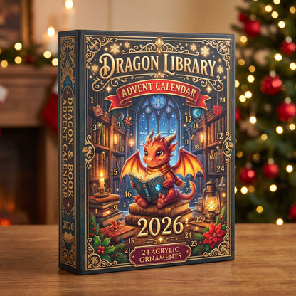 Dragon Dragon Library Advent Calendar 2026, 24 2D Dragon Charms Blind Box, Dragon Lovers Gift, 24 Day Reading Countdown For Book Lover