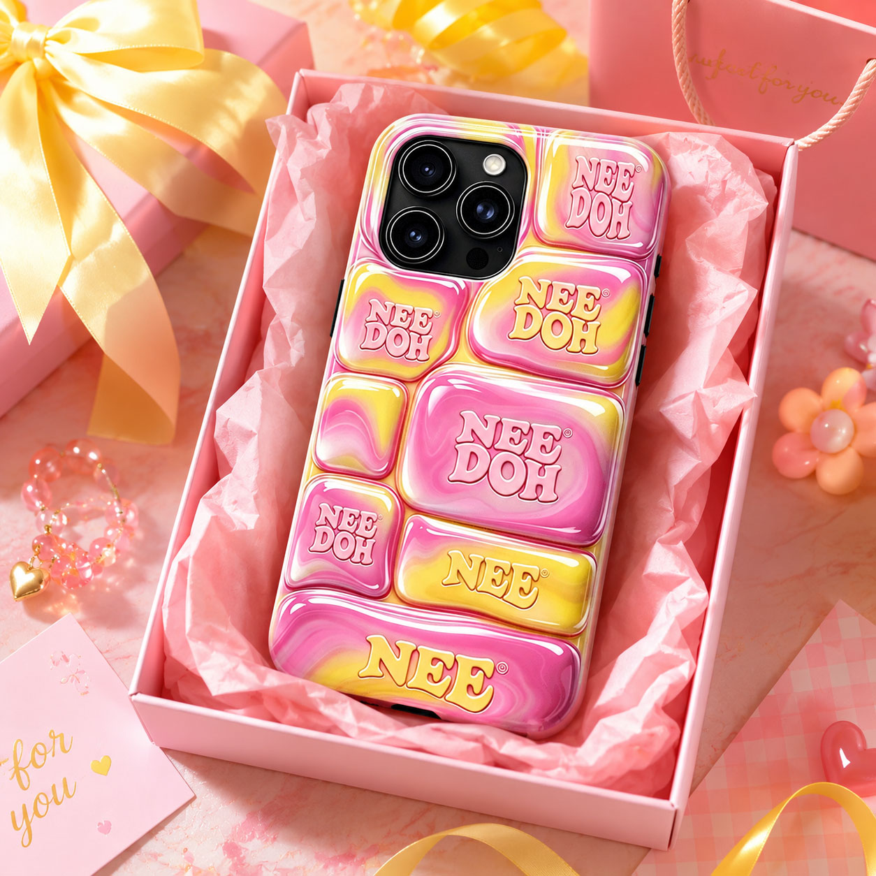 Nee Doh 3D Pink Yellow Marble Puffy Phone Case