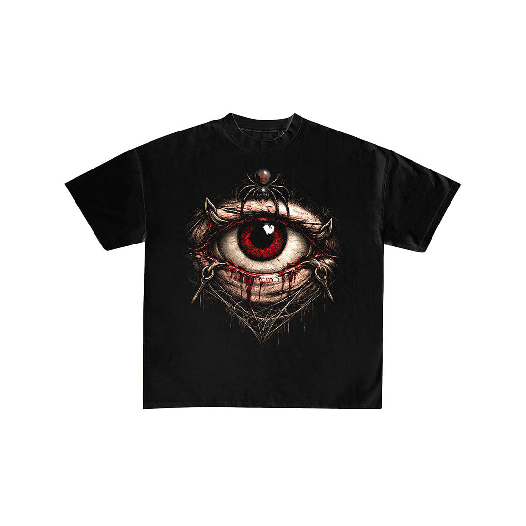 Gothic Spider Eye Graphic Oversized Black T-Shirt