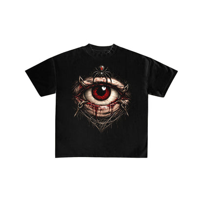 Gothic Spider Eye Graphic Oversized Black T-Shirt