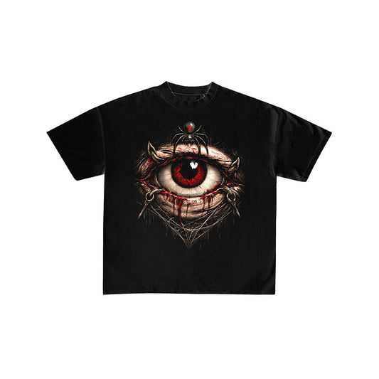 Gothic Spider Eye Graphic Oversized Black T-Shirt