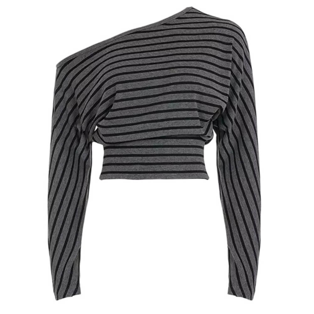 2000s One-Shoulder Top & Striped Shorts Set