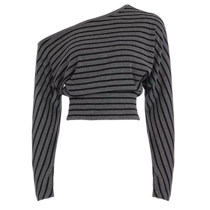 2000s One-Shoulder Top & Striped Shorts Set