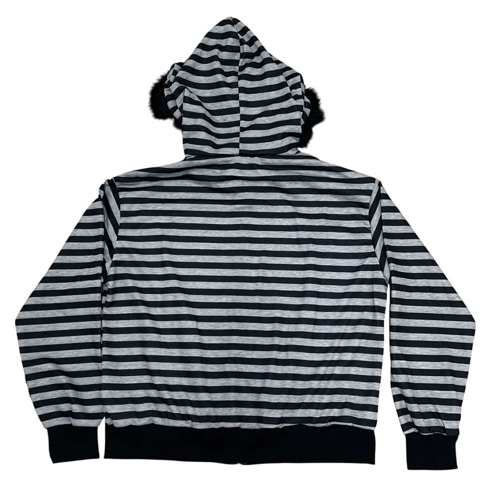 2000s Striped Faux Fur Zip-Up Hoodie