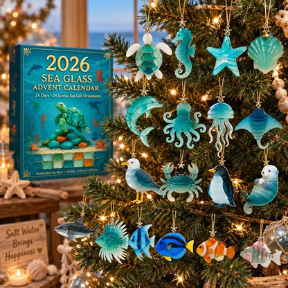2026 Sea Glass Advent Calendar – 24 Iconic Sea Life Christmas Ornaments Set