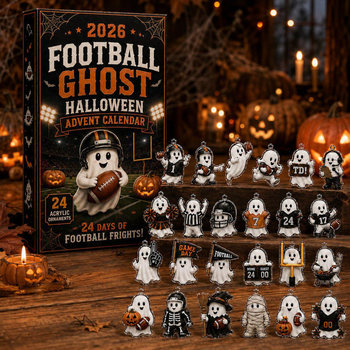 2026 Football Ghost Halloween Advent Calendar: 24 Ornaments