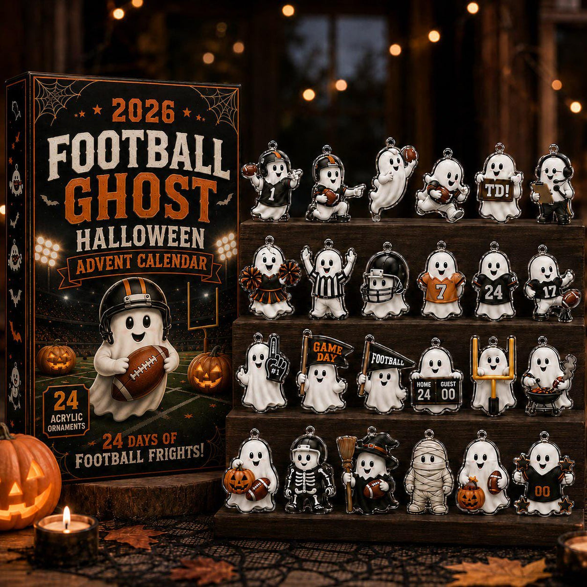 2026 Football Ghost Halloween Advent Calendar: 24 Ornaments