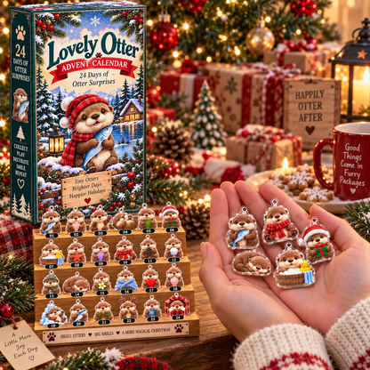 Lovely Otter Advent Calendar 24 Days of Surprises Acrylic Ornaments Christmas Countdown Box Cute Gift for Otter Lovers