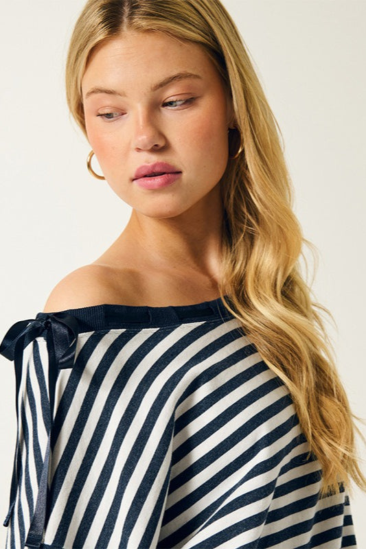 Striped Off Shoulder Pullover Sweatshirt
