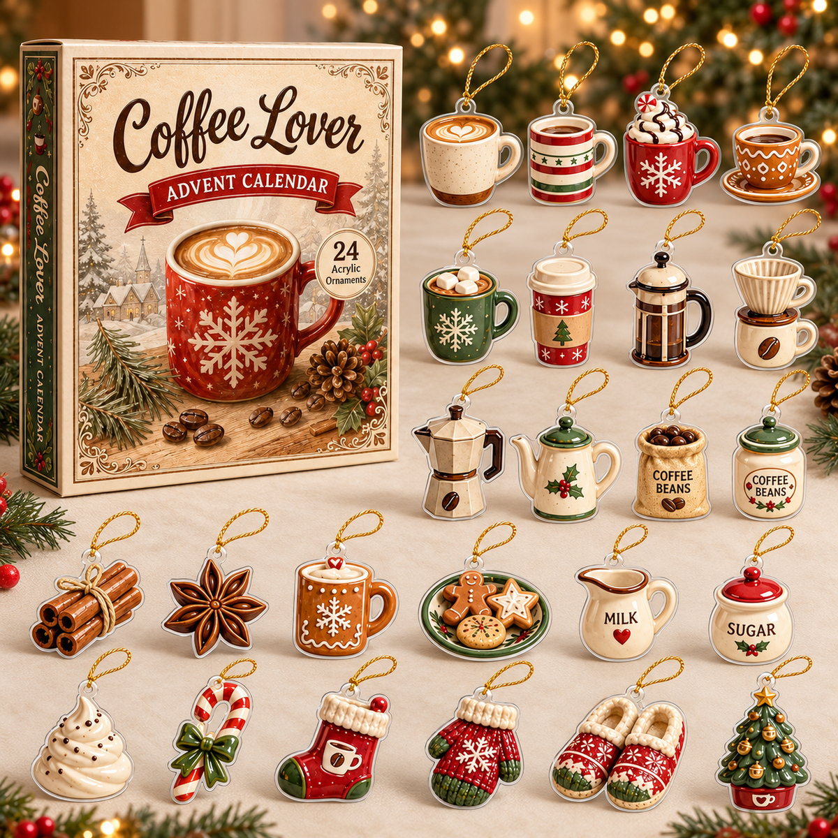 Cozy Coffee Lover Advent Calendar 2026 - 24-Day Festive Countdown, Acrylic Charms Blind Box - Gift For Coffee Lovers