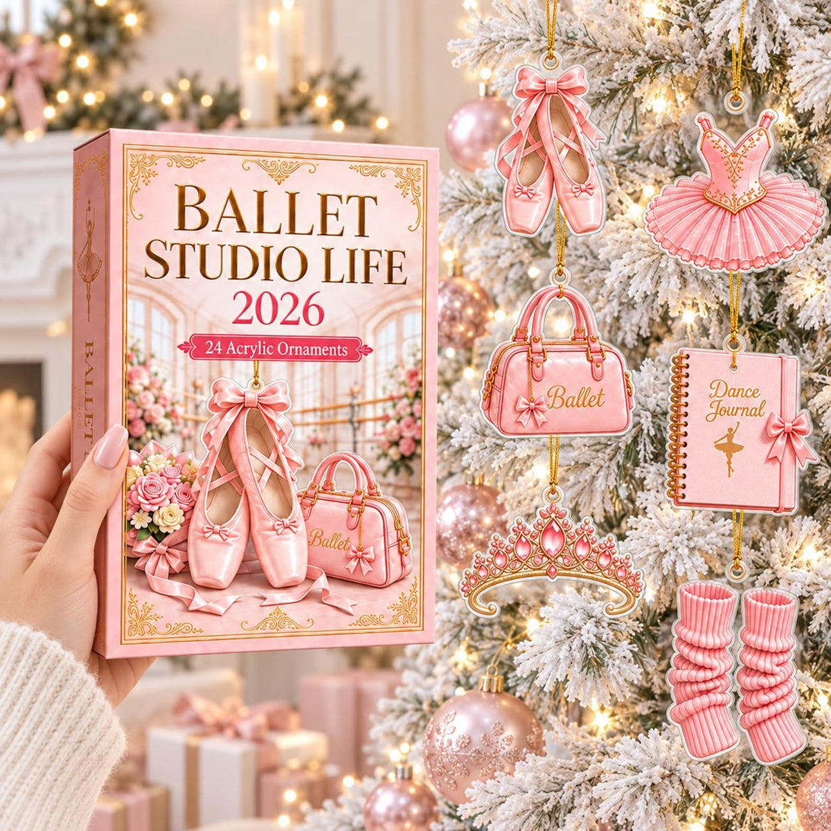 Ballet Advent Calendar 2026, 24 Ballerina Acrylic Ornaments, Pink Dance Christmas Countdown, Gift for Girls, Dancers & Ballet Lovers