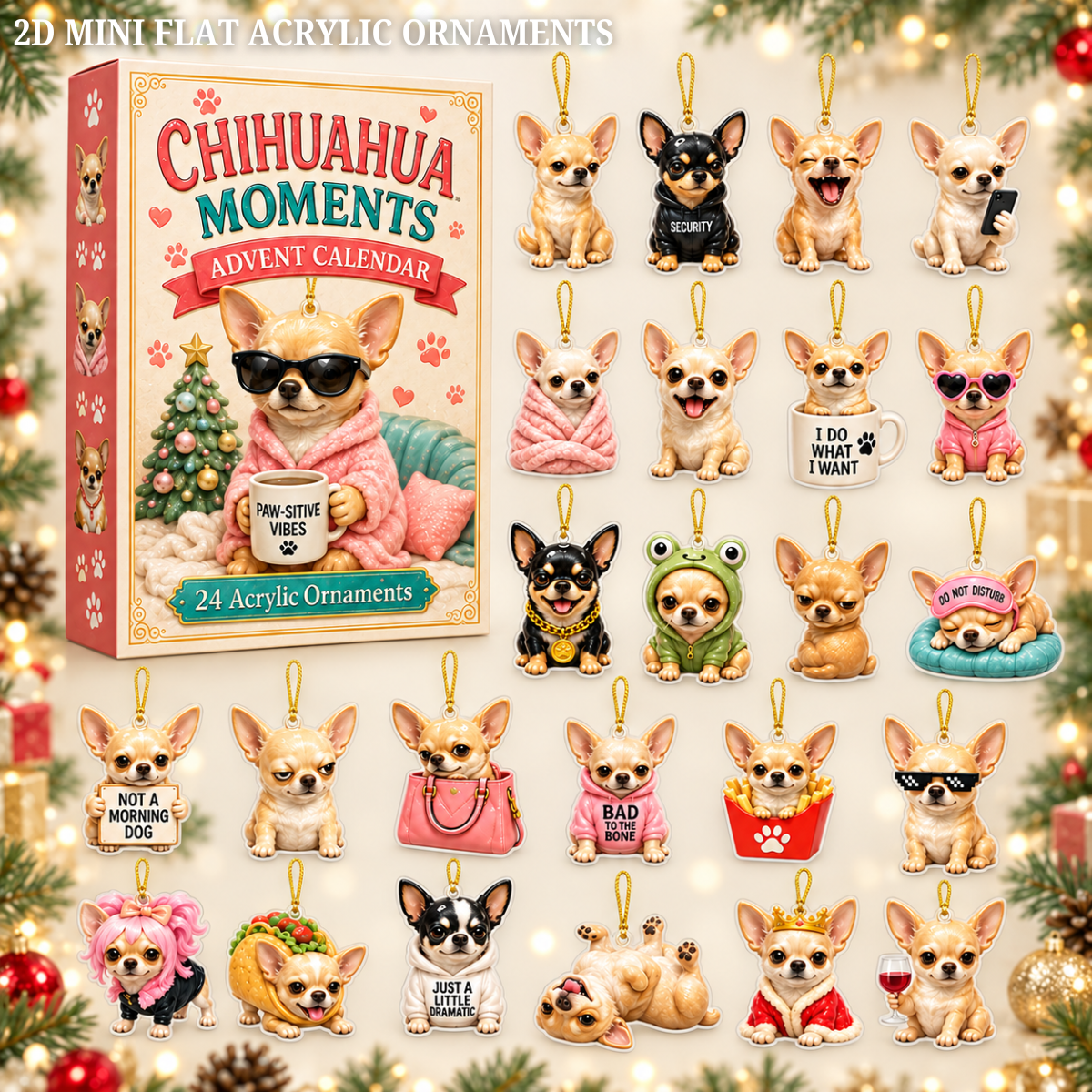 Chihuahua Meme Advent Calendar 2026 - 24-Day Festive Countdown, Acrylic Charms Blind Box - Gift For Chihuahua Lovers
