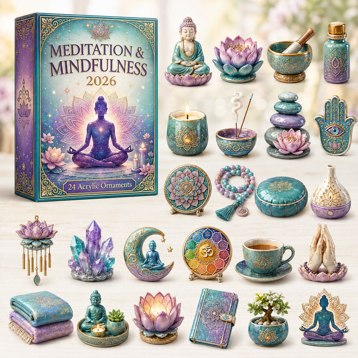 Meditation & Mindfulness Advent Calendar 2026 - 24-Day Festive Countdown, Acrylic Charms Blind Box - Gift For Yoga Lovers