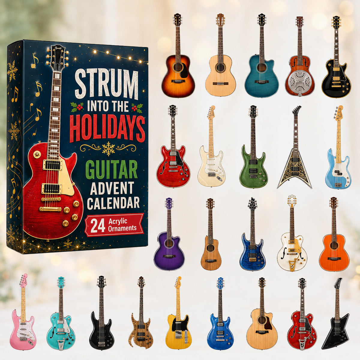 Strum Into The Holidays Advent Calendar 2026 - 24-Day Festive Countdown, Acrylic Charms Blind Box - Gift For Guitar Lovers