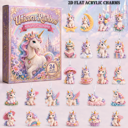 Unicorn Rainbow Advent Calendar 2026 - 24-Day Festive Countdown, Acrylic Charms Blind Box - Gift For Fantasy Lovers