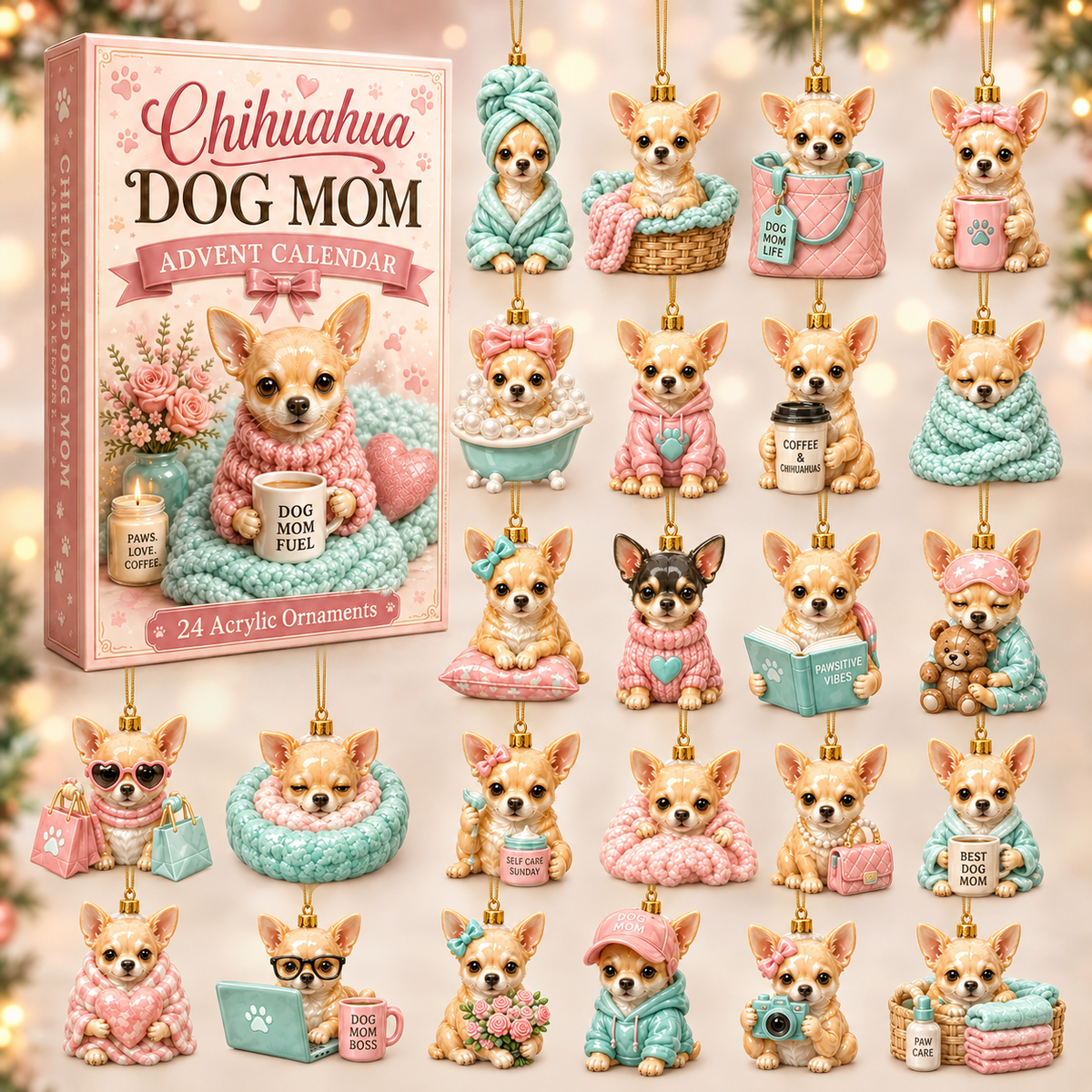 24 Days of Chihuahua Dog Mom - 2026 Advent Calendar Blind Box of 24 Ornament