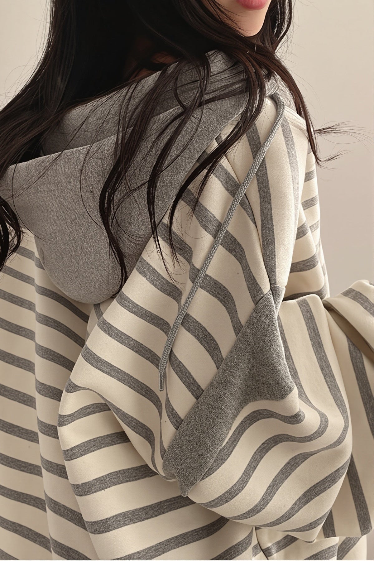 Striped V Neck Pullover Hoodie