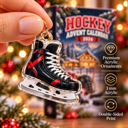 Personalized Hockey Advent Calendar 2026, 24 Acrylic Ornaments, Ice Hockey Christmas Countdown, Hockey Player Gift for Kids