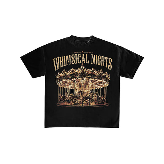 Whimsical Nights Carousel Graphic Oversized Black T-Shirt