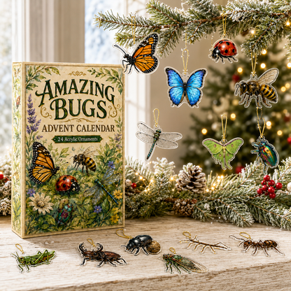Amazing Bugs Advent Calendar 2026 - 24-Day Festive Countdown, Acrylic Charms Blind Box - Gift For Bug Lovers