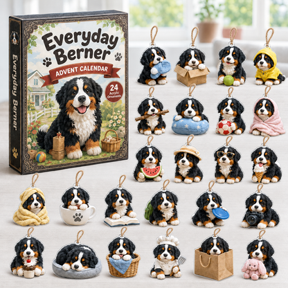 Everyday Berner Advent Calendar 2026 - 24-Day Festive Countdown, Acrylic Charms Blind Box - Gift For Bernese Mountain Dog Lovers