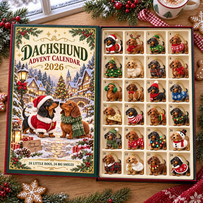 2D Dachshund Advent Calendar 2026,Christmas Weenie Dog Ornaments Countdown,24 Days of Xmas Surprises Gift Box,Dog Lover Gift,Holiday Decor