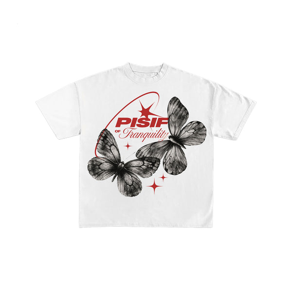 Tranquility Butterfly Graphic Oversized White T-Shirt