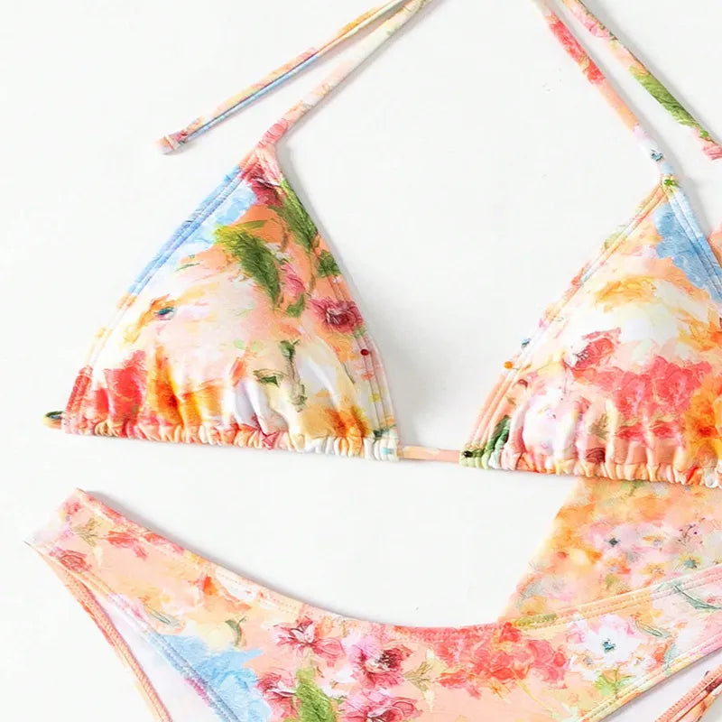 Stylish Printed 4-Piece Bikini and Beach Dress Set