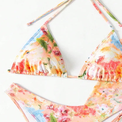 Stylish Printed 4-Piece Bikini and Beach Dress Set