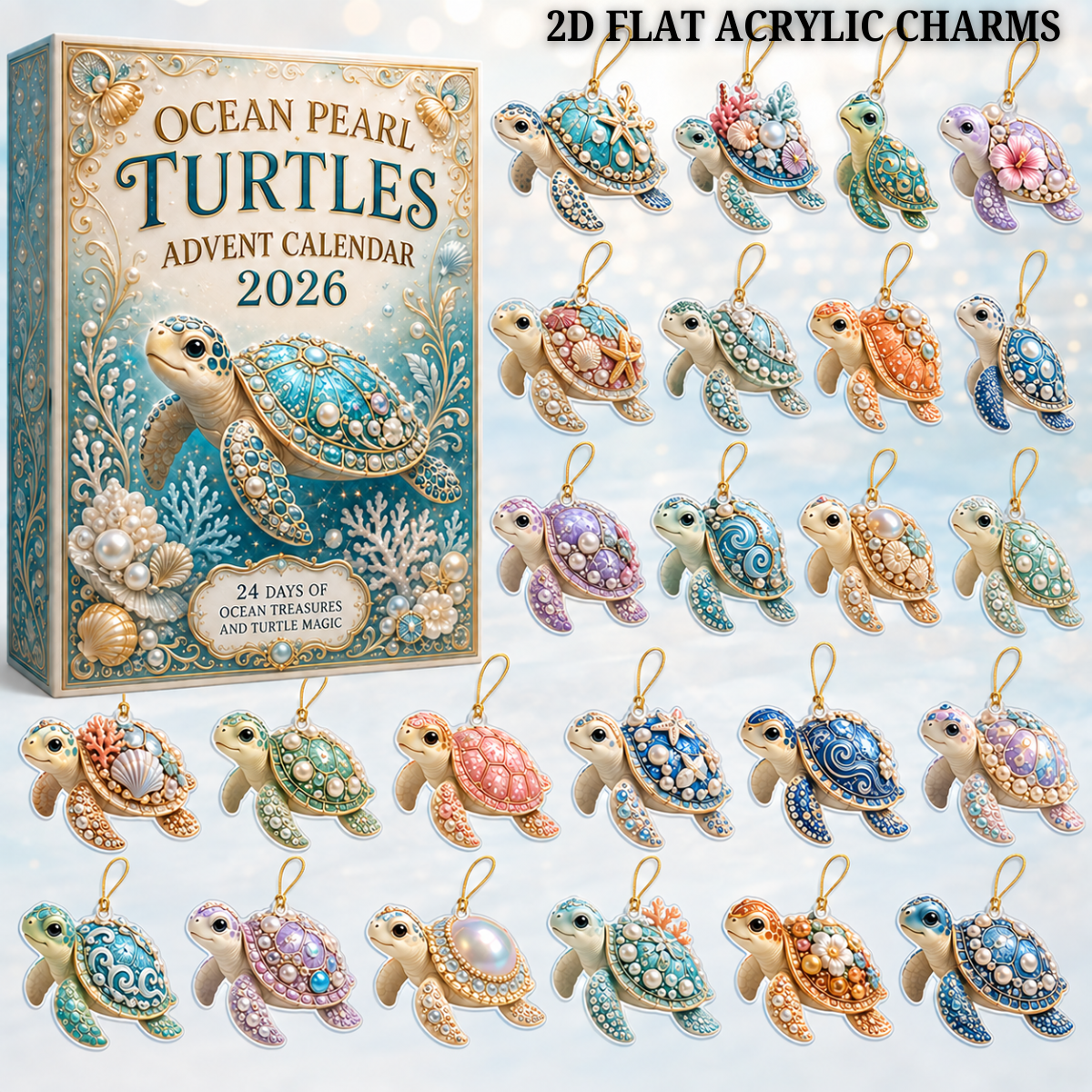 Pearl Sea Turtle Voyage Advent Calendar 2026 - 24-Day Festive Countdown, Acrylic Charms Blind Box - Gift For Turtle Lovers