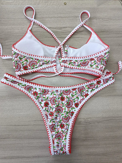 V-Neck Embroidery Floral European & American Swimsuit