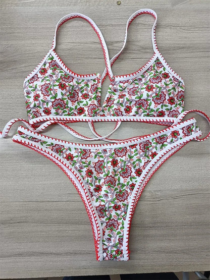 V-Neck Embroidery Floral European & American Swimsuit