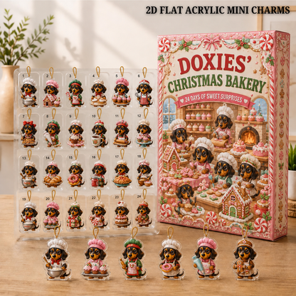 Dachshund Christmas Bakery Advent Calendar: 24 Flat Acrylic or Wood Charms