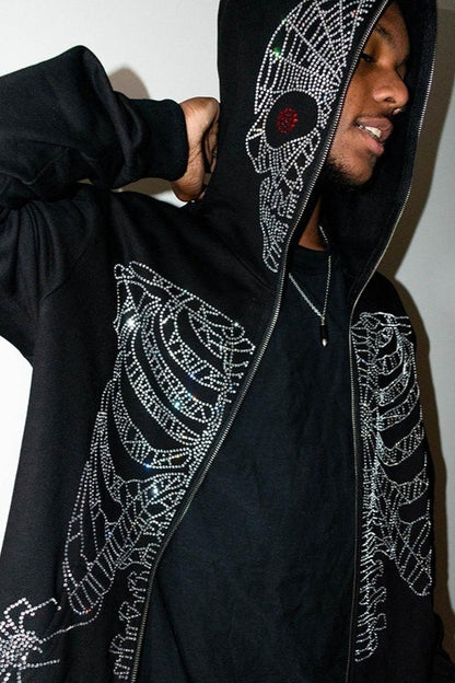 Rhinestone Skull Mask Full Zip Hoodie