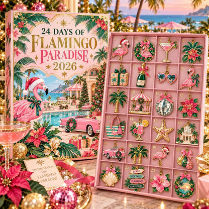 Flamingo Advent Calendar 2026, 24 Day Xmas Countdown, Pink Tropical Ornaments, Beach Christmas Gift, Flamingo Lover Coastal Holiday Decor