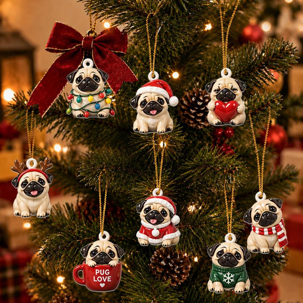 Custom Dog Name Pug Advent Calendar 2026, 24 Pcs Acrylic Dog Charms Christmas Countdown Present Box