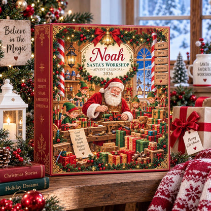 Personalized Christmas Advent Calendar Box, Santa Workshop Countdown, 24 Holiday Charms, Kids Christmas Gift, Custom Name Family GIFT 2026