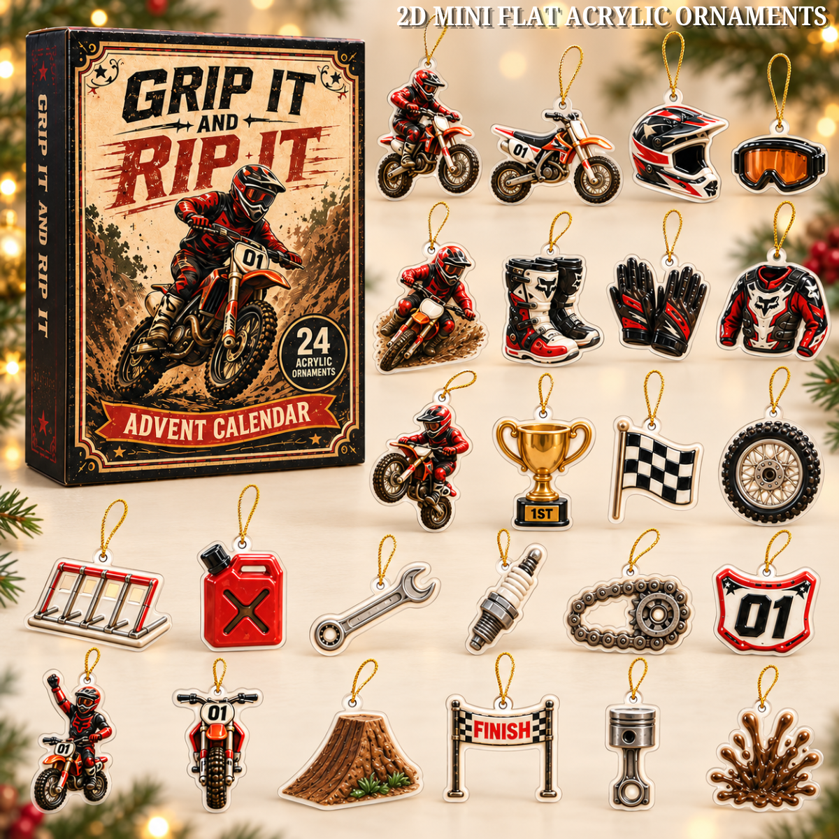 Motocross Action Advent Calendar 2026 - 24-Day Festive Countdown, Acrylic Charms Blind Box - Gift For Motor Lovers