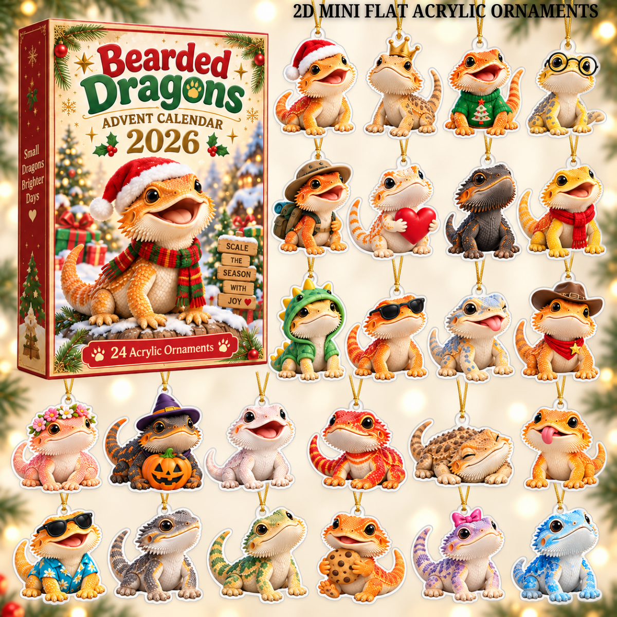 Bearded Dragons Advent Calendar 2026 - 24-Day Festive Countdown, Acrylic Charms Blind Box - Gift For Bearded Dragon Lovers