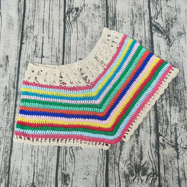 Rainbow Striped Crochet V-Cut Beach Shorts
