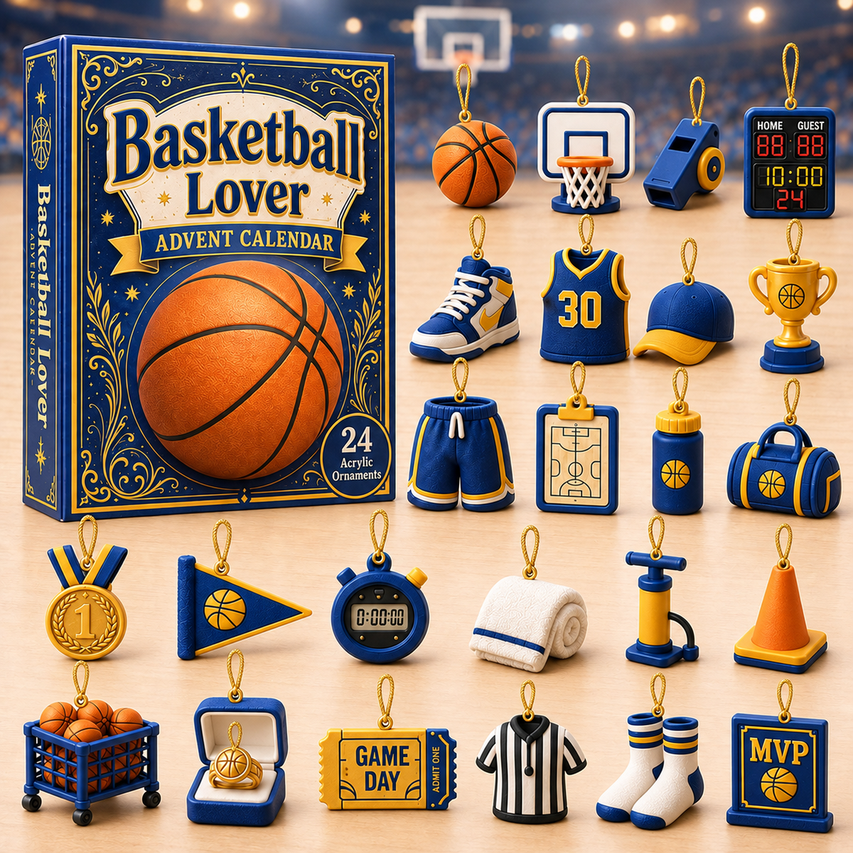 Basketball Blue Theme Advent Calendar 2026 - 24-Day Festive Countdown, Acrylic Charms Blind Box - Gift For Basketball Lovers